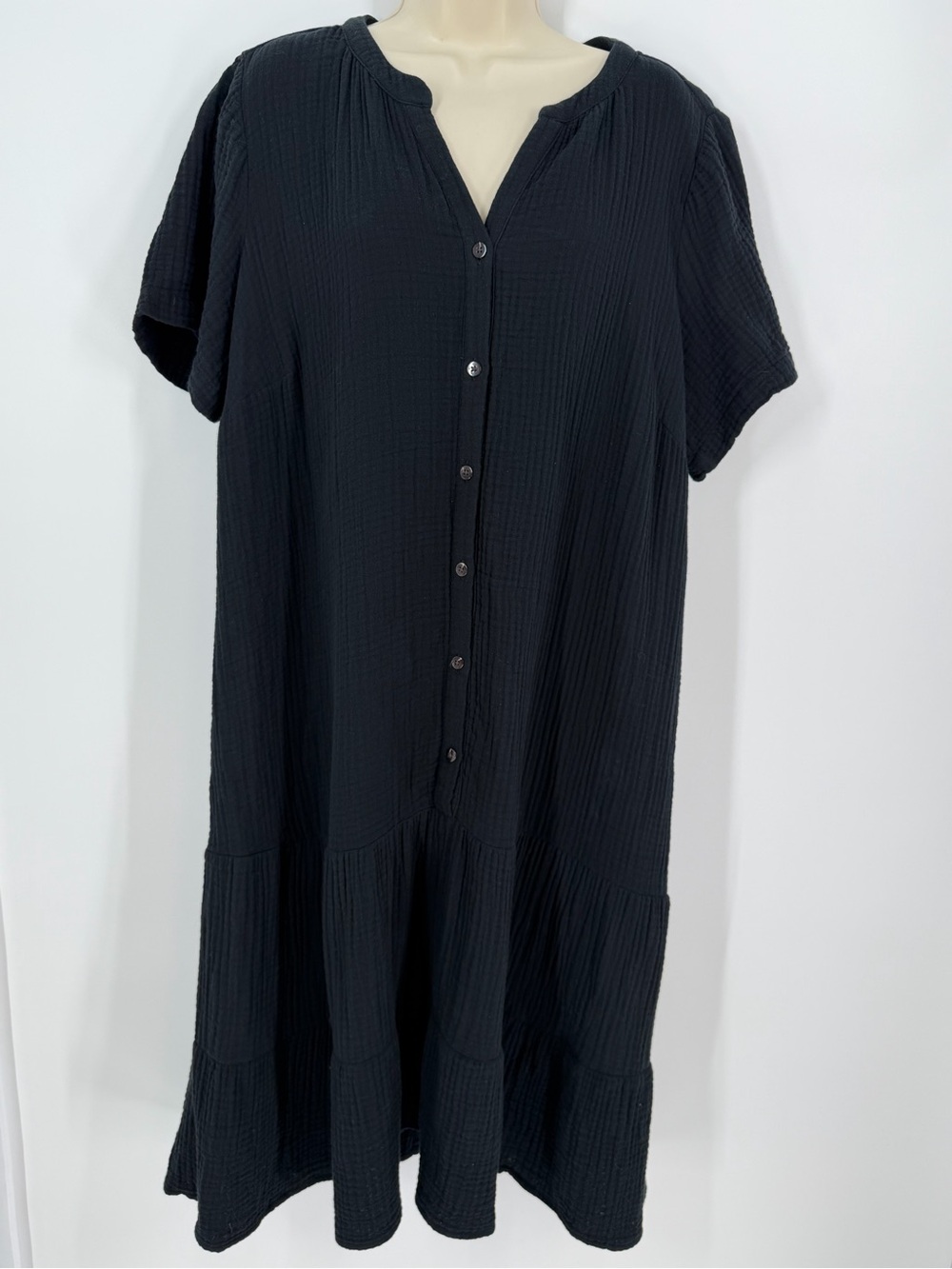 J.Jill 100% Cotton Gauze Tiered Swing Dress XLT Lagenlook Minimalist Oversized - Picture 3 of 9